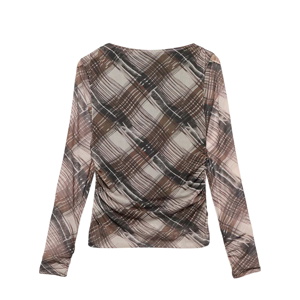 Mint Velvet Brown Checked Mesh Top